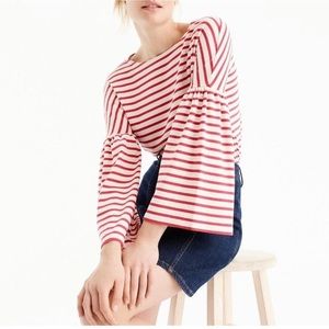 J.Crew Red & White Striped Bell Sleeve Shirt